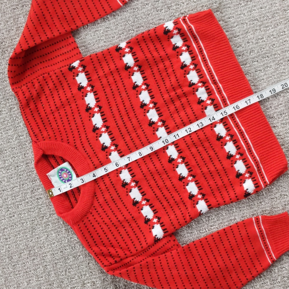 ADORABLE Vintage Kids Red/White Sheep Knit Sweater, Size 5-7 🐑♥️ - Picture 8 of 9